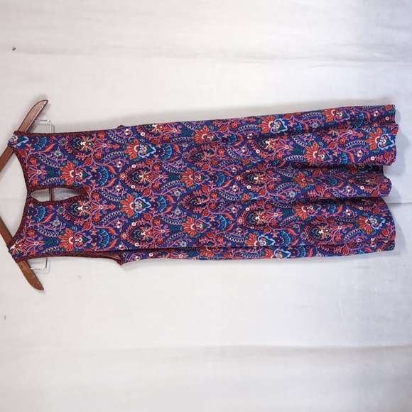 Loft Blue Red Ornate Jersey Sleeveless Shift Dress Size Medium - Picture 4 of 5